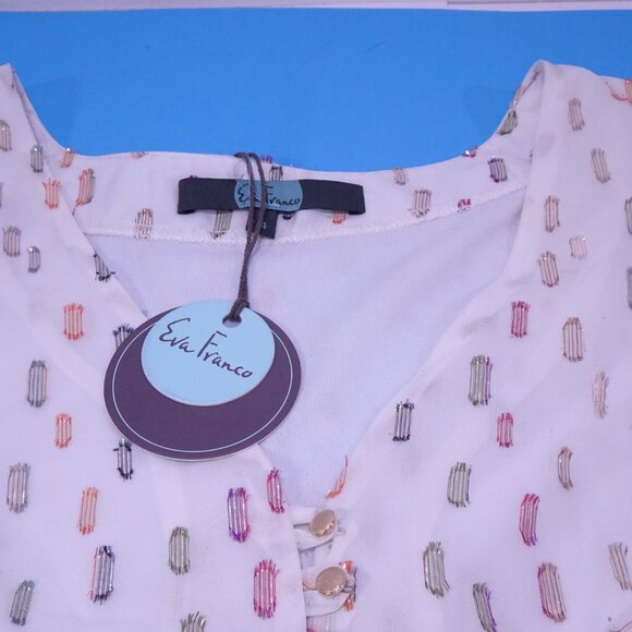 Eva Franco Multi Color Gold Thread Overlay Balloon Sleeve Blouse Sz 4 NWT 398 - Picture 13 of 14